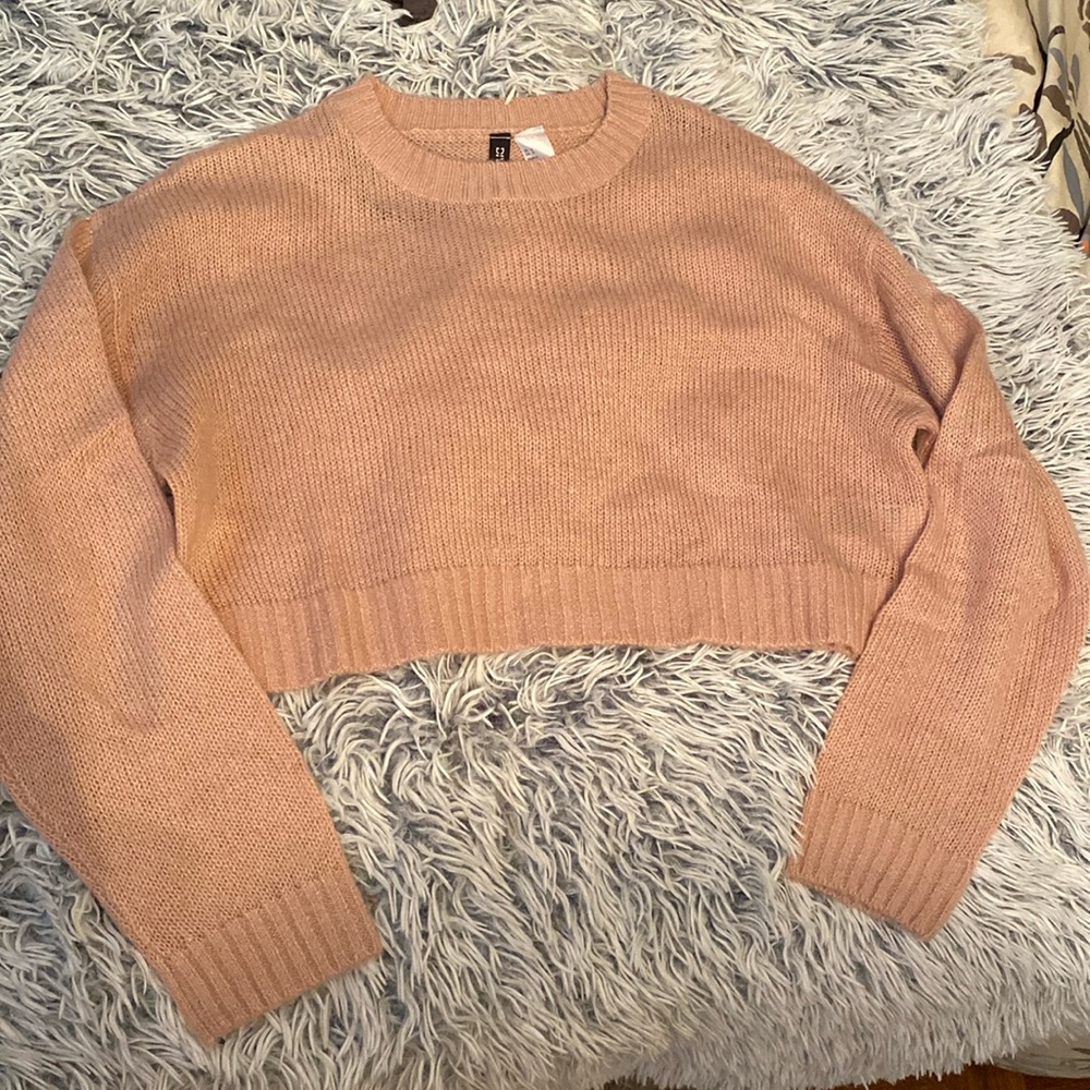 H&M Cropped Knitted Pink Top Size Small